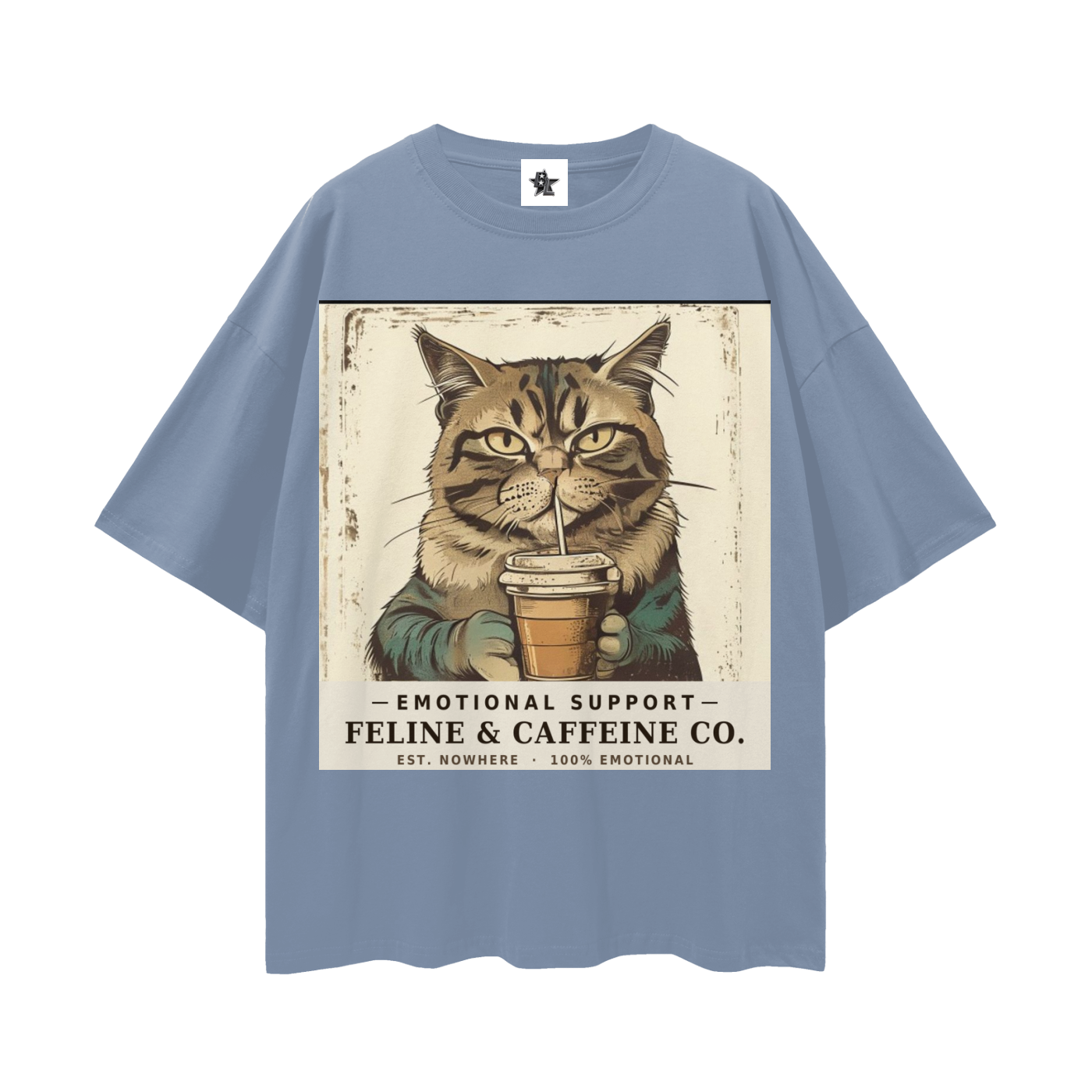 Emotional Support Cat Tee - Feline & Caffeine Co. | Oversized Heavyweight Bootleg Graphic Tee