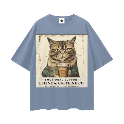 Emotional Support Cat Tee - Feline & Caffeine Co. | Oversized Heavyweight Bootleg Graphic Tee