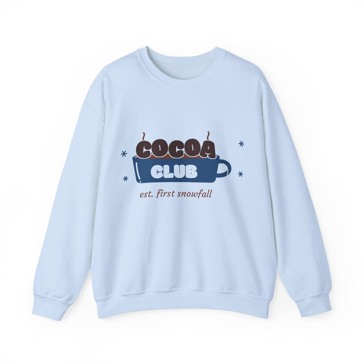 Icy Blue Christmas Sweatshirt, Cocoa Club Crewneck, Cozy Winter Sweatshirt for Women, Hot Chocolate Lover Gift, Snow Day
