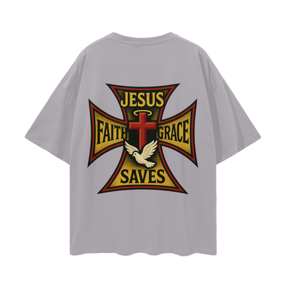 Religious Jesus Saves West Coast Choppers Like Graphic Oversized T Shirt