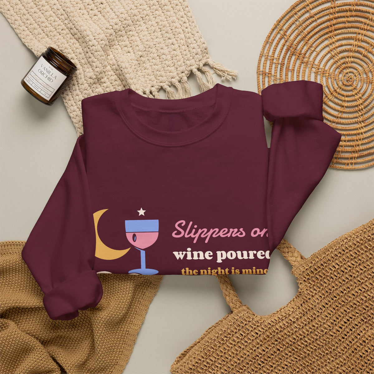 Funny Wine Sweatshirt for Women, Slippers On Wine Poured Crewneck, Wine Lover Gift, Night In Sweatshirt, Unisex S-3XL
