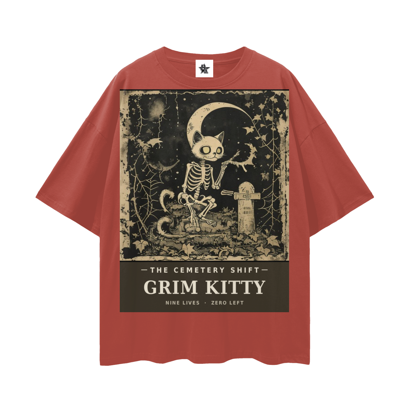 Grim Kitty Cemetery Shift Tee | Gothic Halloween Bootleg Oversized Graphic Tee