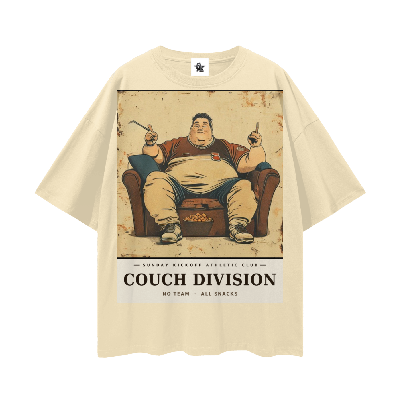 Sunday Kickoff Athletic Club Tee - Couch Division | Vintage Varsity Football Bootleg Oversized Tee