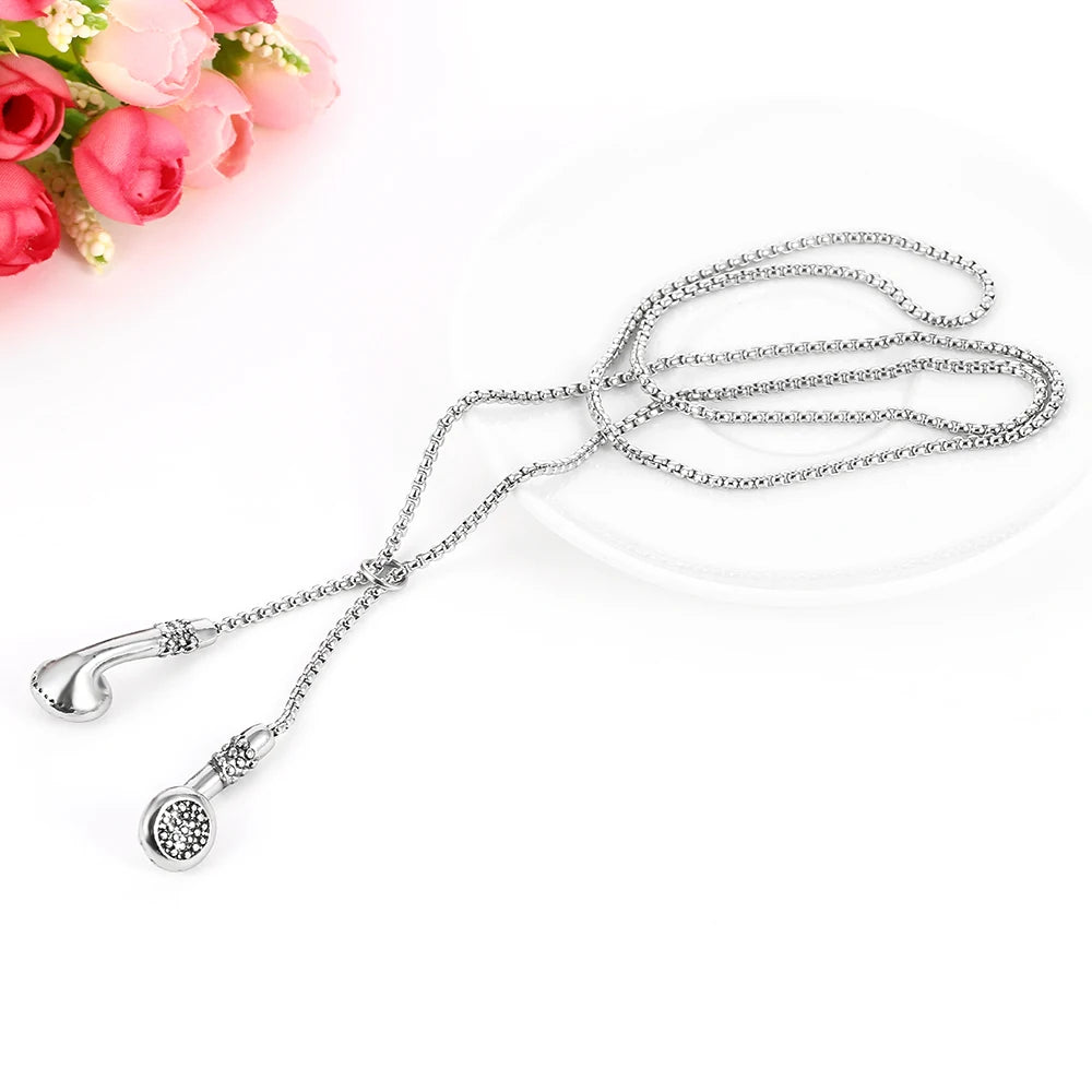 Fashion Necklace Hip-Hop Kirsite Music Headphones Earbuds Pendant Metal Men Clothing Accessories Necklace