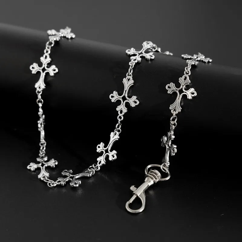 Punk Jeans Pants Chain Multi Layer Chain Punk Cross Charm Waist Wallet Chain Harajuku Belt for Hip Hop Dancers