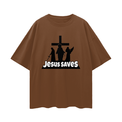 Religious Jesus Saves Fortnite Like Graphic Oversized T Shirt