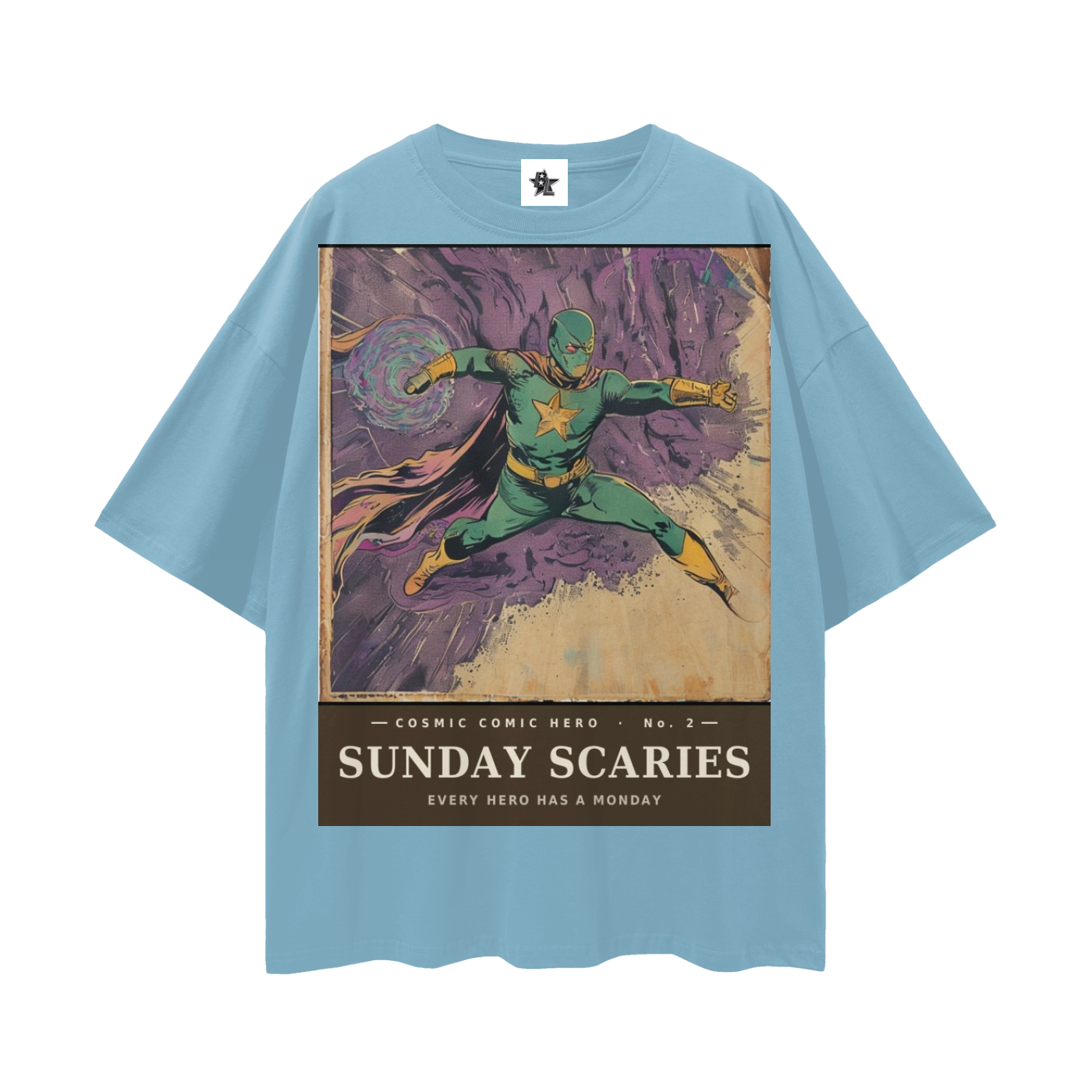 Cosmic Comic Hero #2 Tee - The Sunday Scaries Saga | Retro Bootleg Comic Oversized Tee