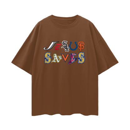 Religious Jesus Saves Sport Logos Like Graphic Oversized T Shirt