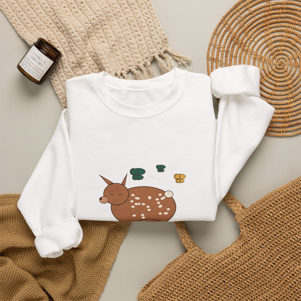 Doe Not Disturb Sleeping Fawn Butterfly Sweatshirt