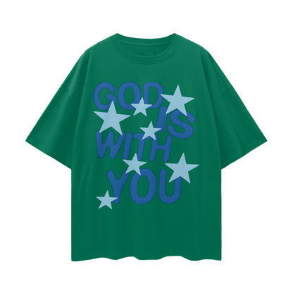 Religious God Is With You Graphic Oversized T Shirt