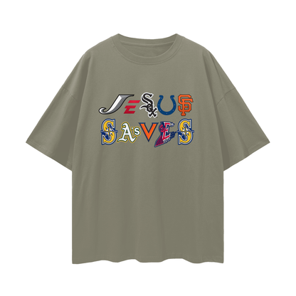 Religious Jesus Saves Sport Logos Like Graphic Oversized T Shirt