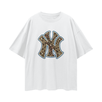 Yankees Leopard 90s Vintage Like Graphic Oversized T Shirt