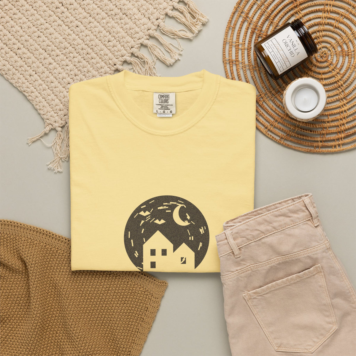Mildly Haunted Mostly Cozy Linocut Halloween Tee