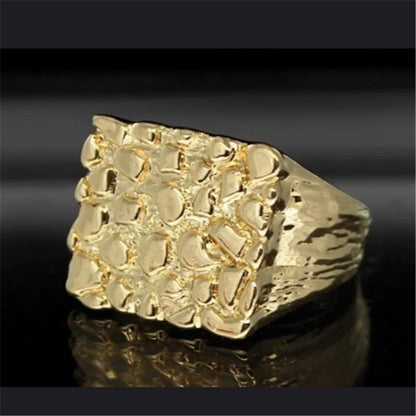 Jianjie Men'S Uneven Bumpy Luxury Gold/Silver Color Rings Square Delicate Party for Business Men Charming Accessories