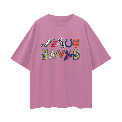 Religious Jesus Saves Sport Logos Like Graphic Oversized T Shirt