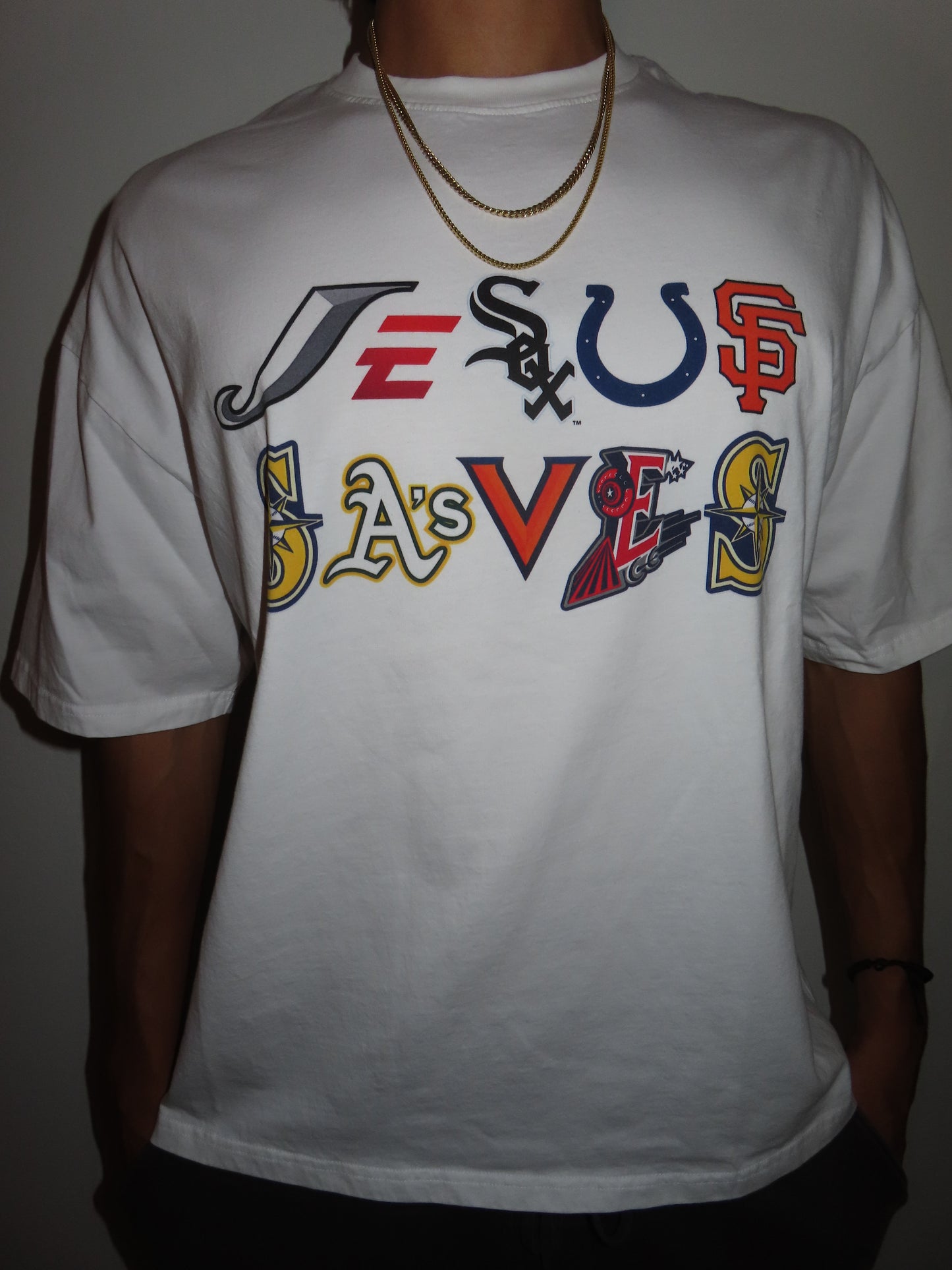 Religious Jesus Saves Sport Logos Like Graphic Oversized T Shirt