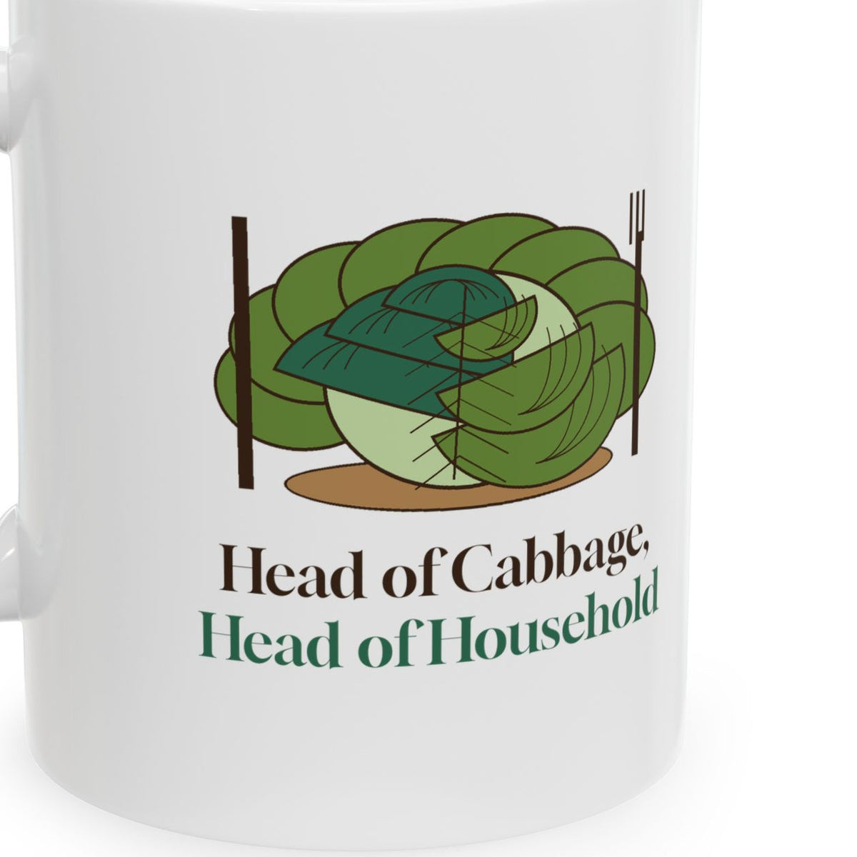 Head of Cabbage mug design detail close-up