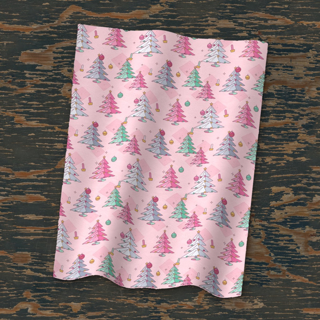 Pink Tinsel Christmas Blanket - 04 flatlay draped painted wood