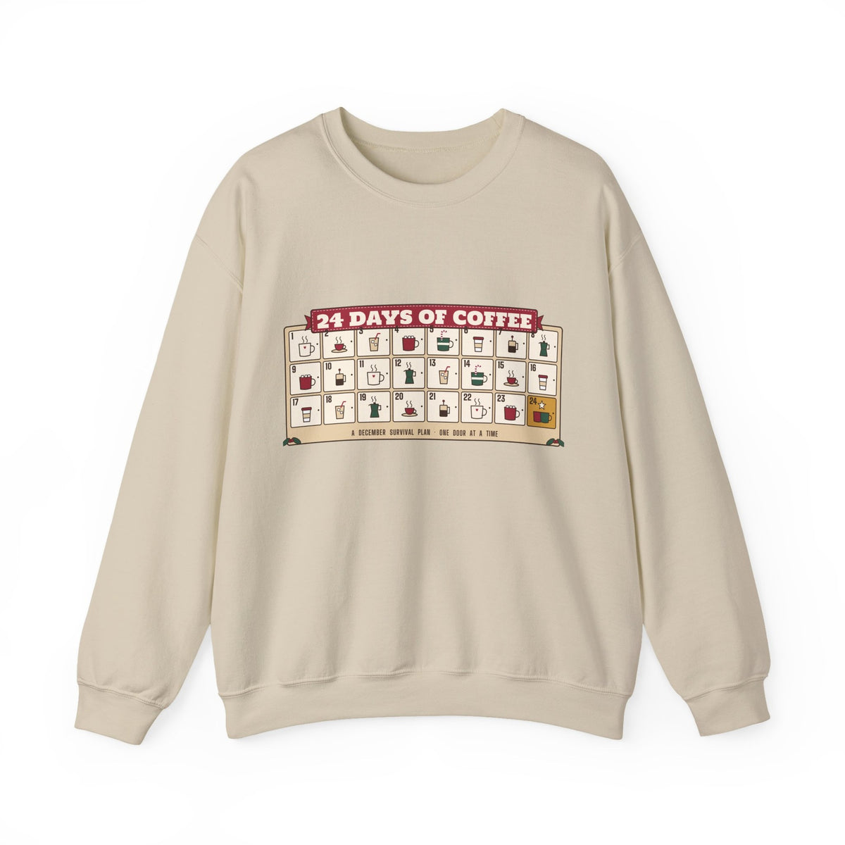 24 Days of Coffee sweatshirt, Sand, front view