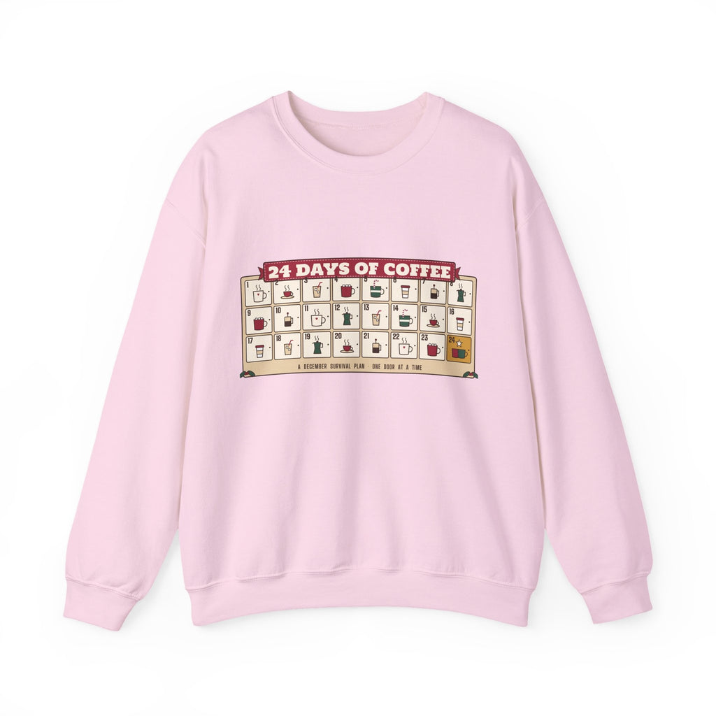 24 Days of Coffee sweatshirt, Light Pink, front view
