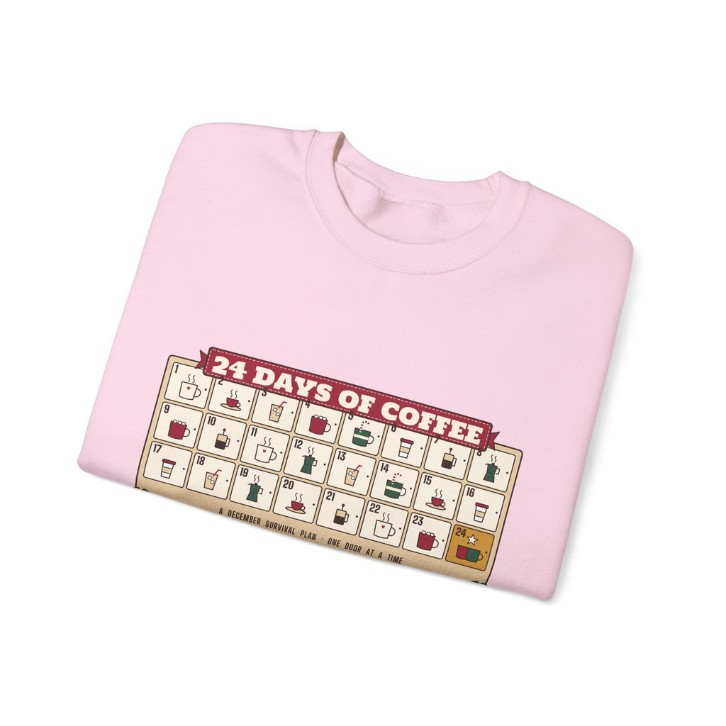24 Days of Coffee sweatshirt, Light Pink, folded