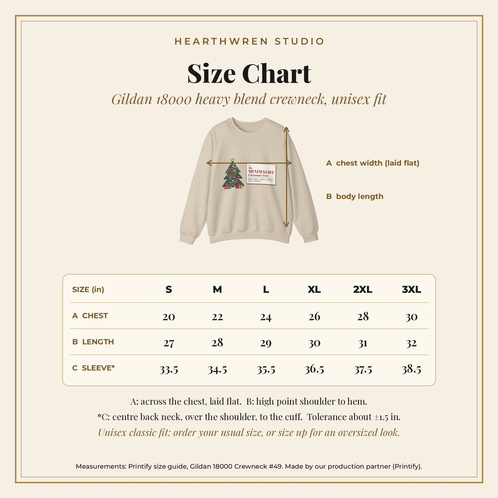 Gildan 18000 crewneck size chart S-3XL