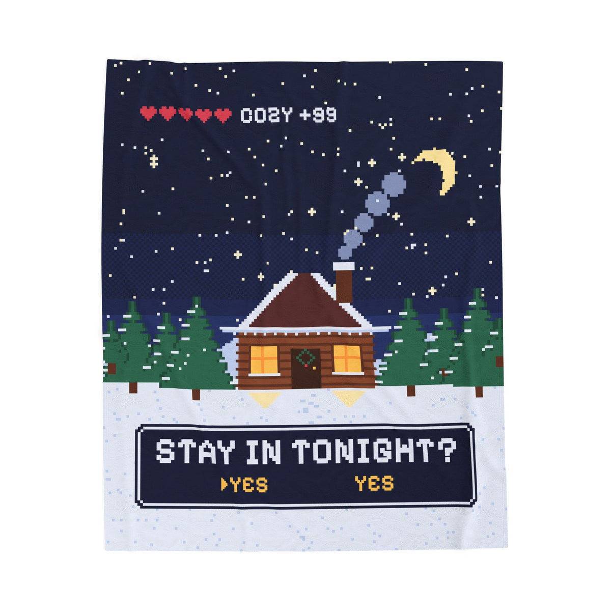 Stay In Tonight pixel art blanket, front view