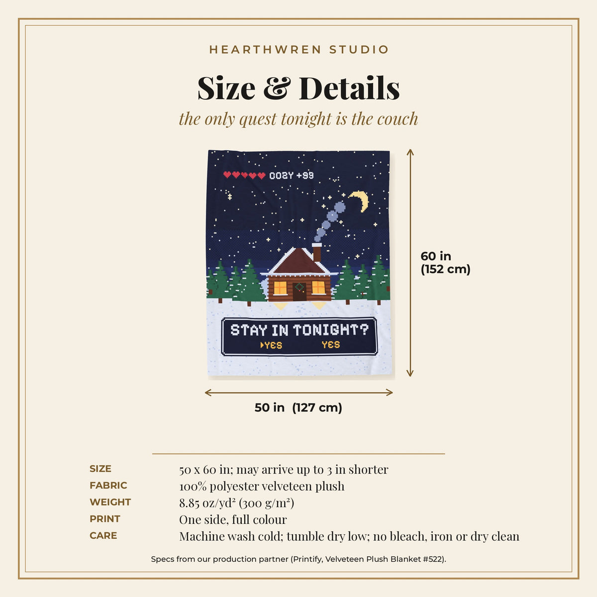 50x60 velveteen blanket specs and care
