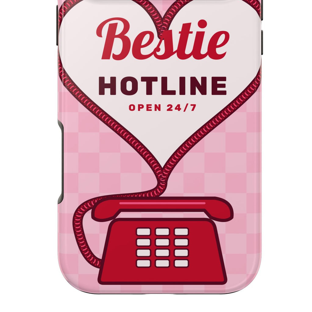 Bestie Hotline phone case, retro phone and coiled cord detail