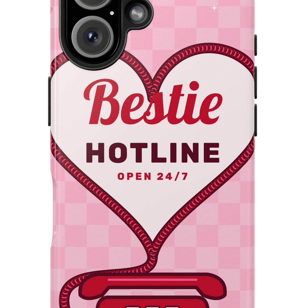 Bestie Hotline phone case, heart design close-up