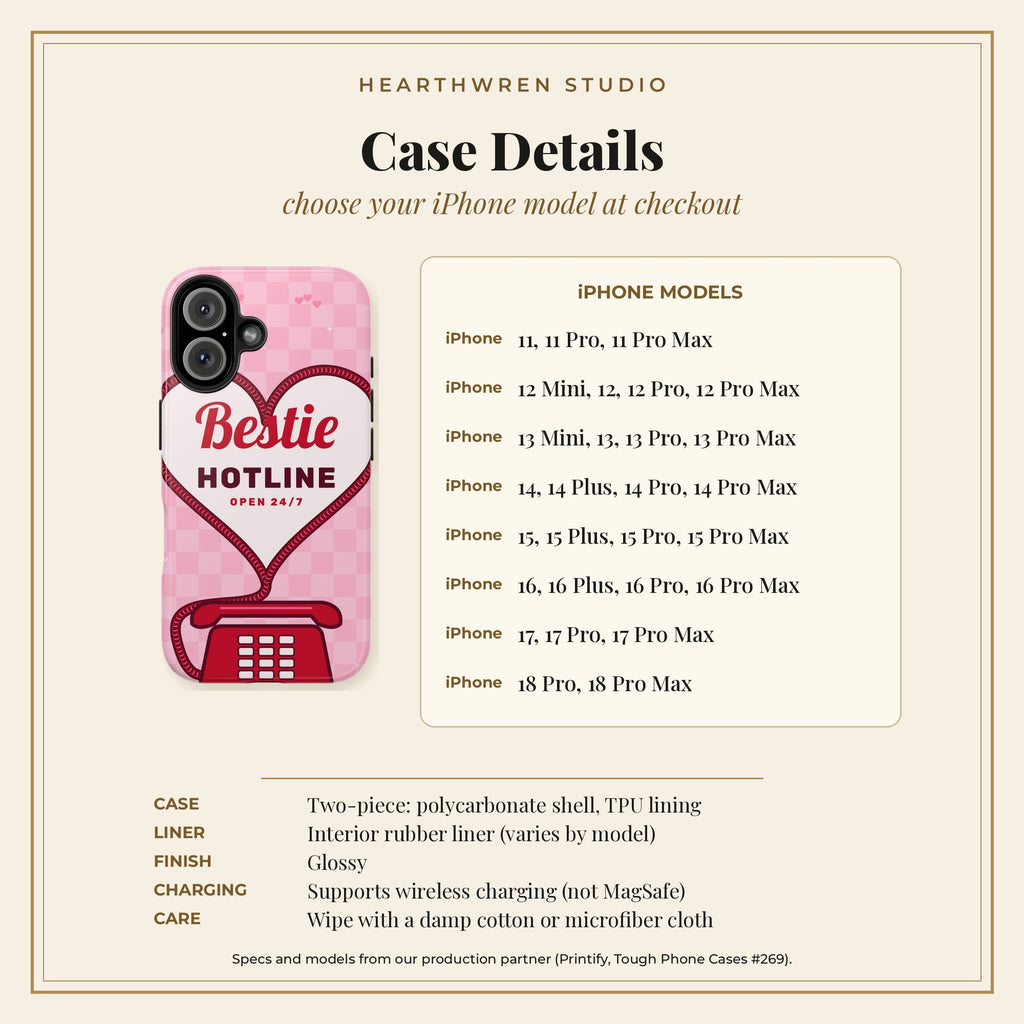 Tough phone case specs, care and iPhone models
