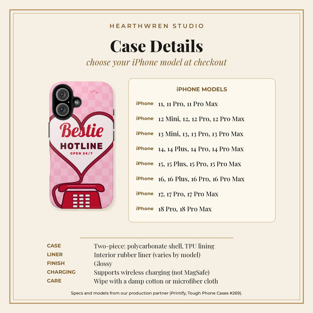 Tough phone case specs, care and iPhone models