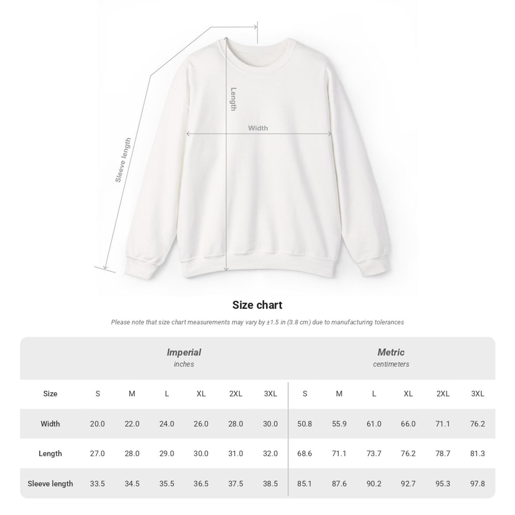 Guarding the Pie sweatshirt size chart