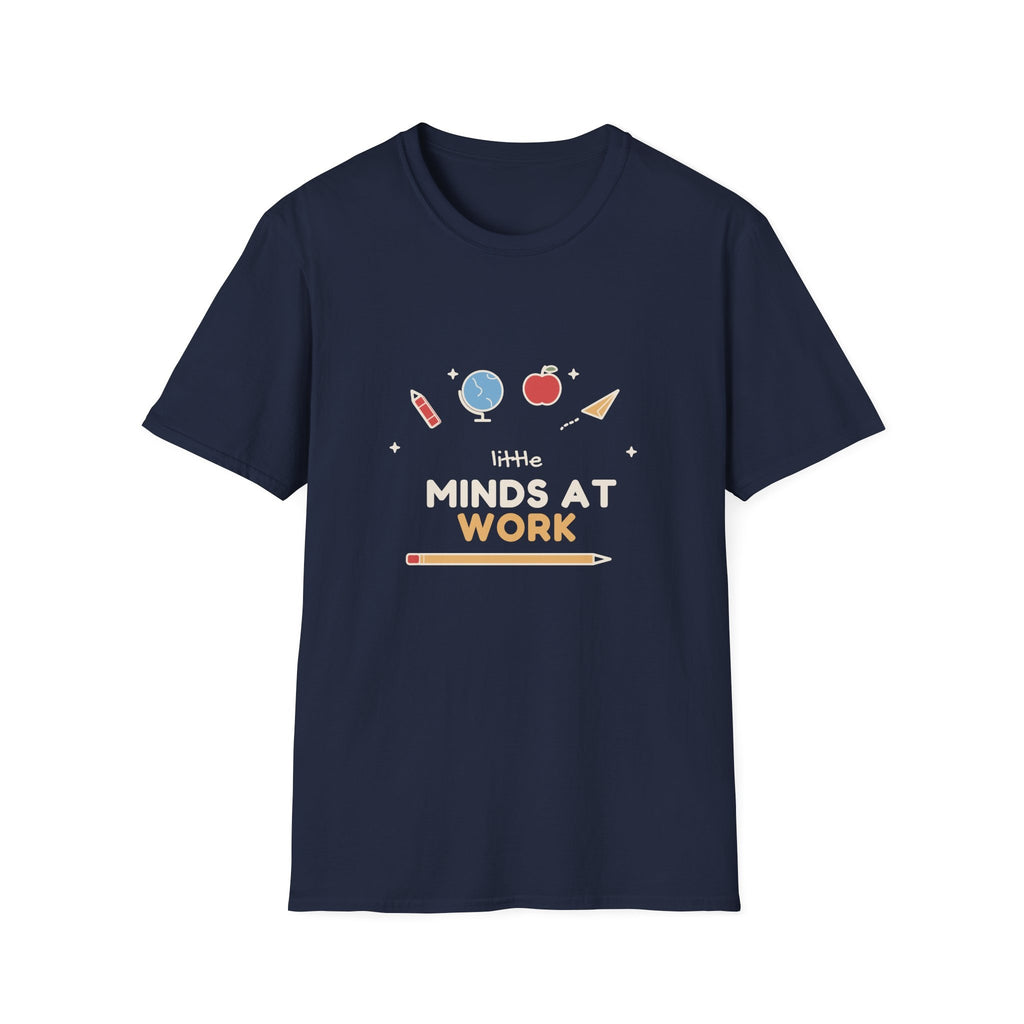 Little Minds at Work tee - front navy