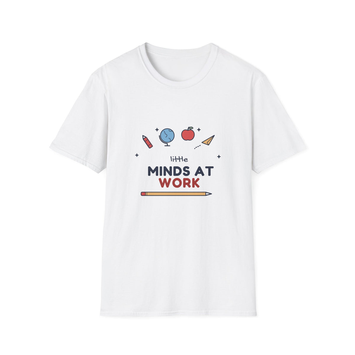 Little Minds at Work tee - front white