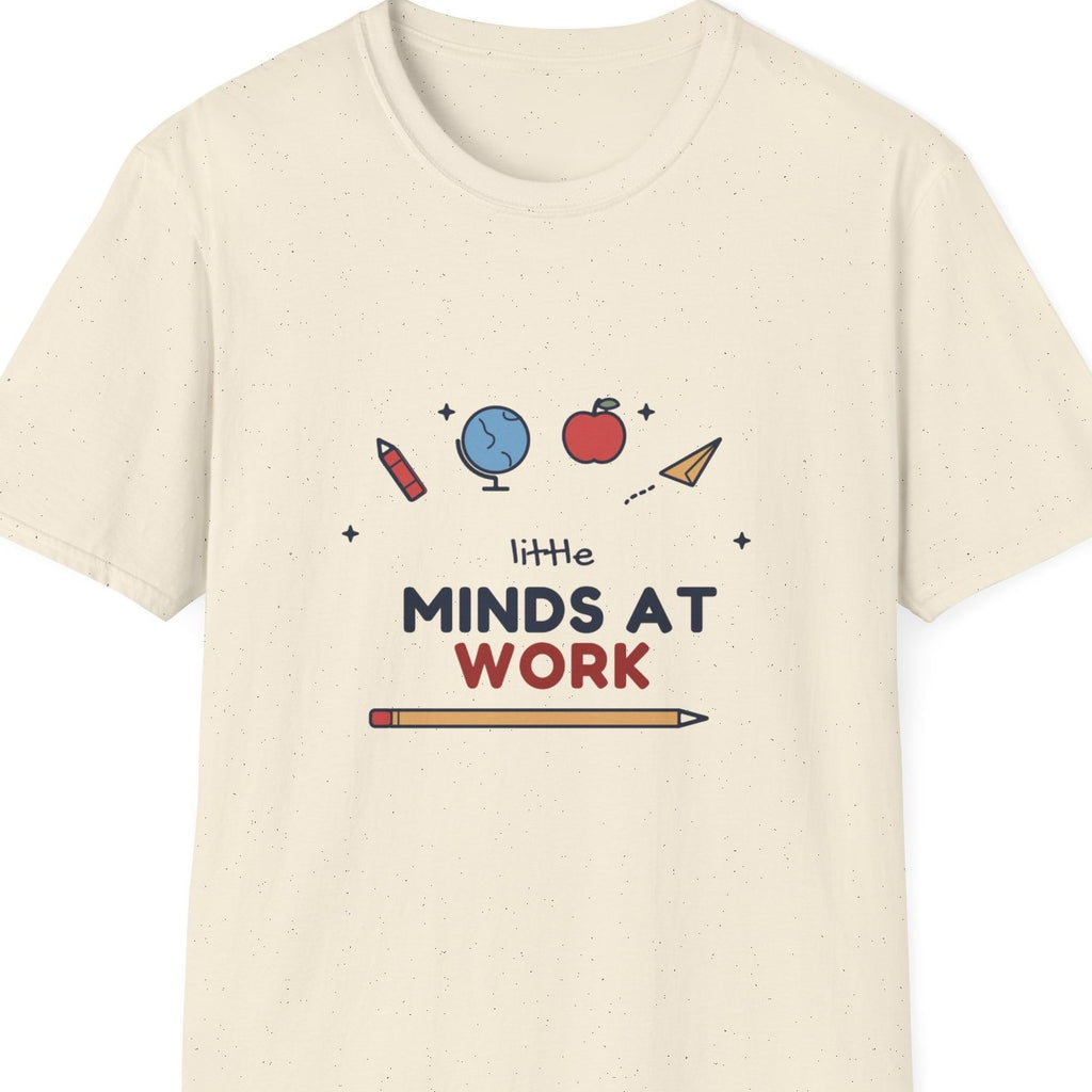 Little Minds at Work tee - closeup natural