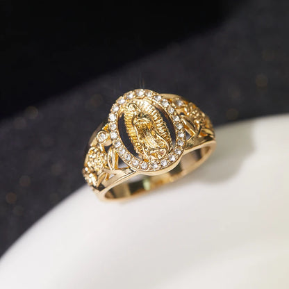 Exquisite Religious Virgin Mary Gold Ring