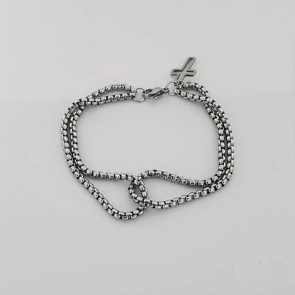 Double Chain Cross Stainless Steel Bracelet