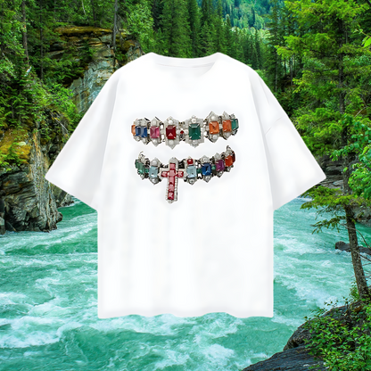 Vintage Like Cross Jewelry Grillz Oversized T Shirt