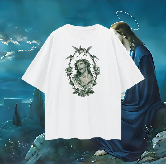 Vintage Like Jesus Roses Graphic Oversized T Shirt