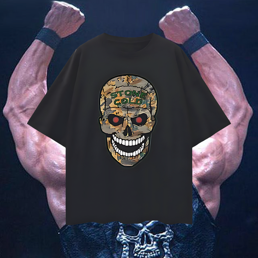 Vintage Like Camo Skull Cold Stone Steve Austin Oversized T Shirt