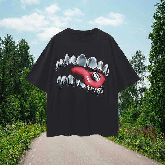 Vintage Like Grillz Big Graphic Oversized T Shirt