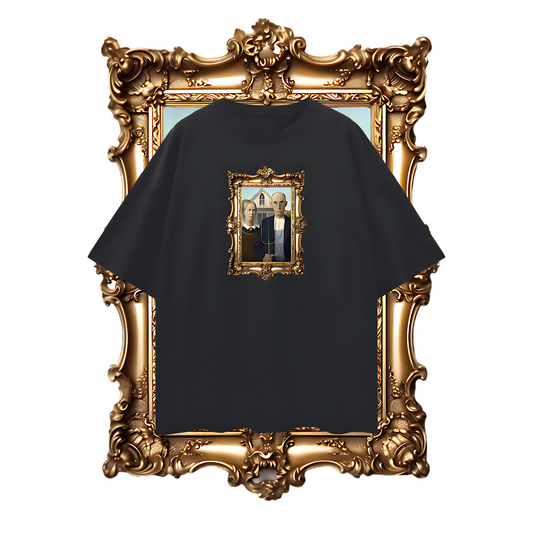 Vintage Like Framed Pitch Fork Painting Graphic Oversized T Shirt