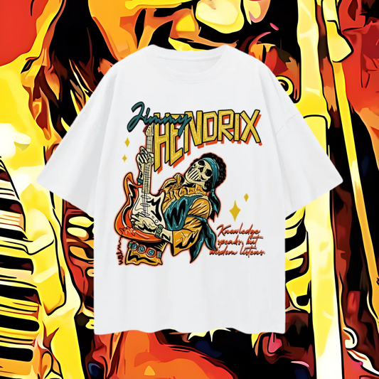 Vintage Like Jimmy Hendrix Skull Flame Graphic Oversized T Shirt
