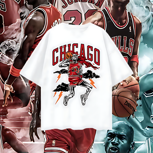 Vintage Like Chicago Bulls Basketball Skeleton Graphic Oversized T Shirt