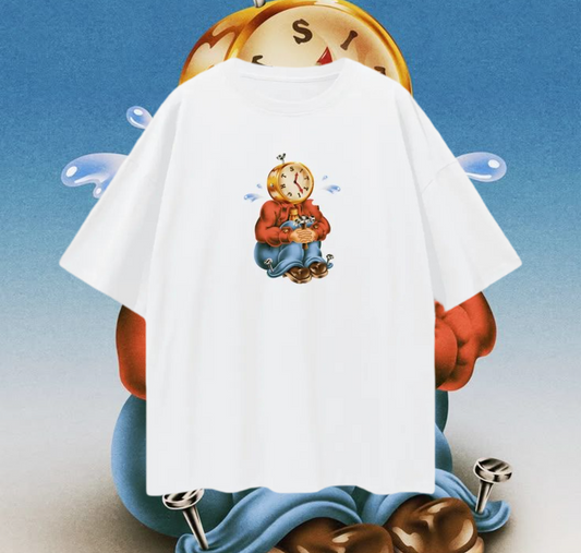 Sitting Clock Man Like 90s Y2K Vintage Like Graphic Oversized T Shirt