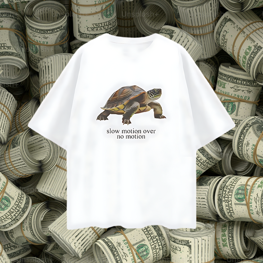 Funny Slow Motion Over No Motion Turtle Vintage Like Graphic Oversized T Shirt