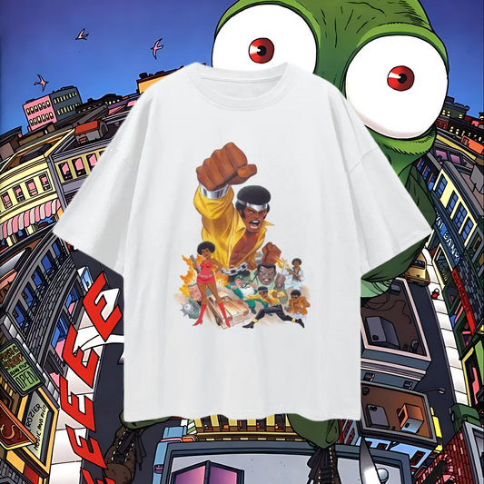 Bruce Timm’s Power Man 90s Vintage Like Graphic Oversized T Shirt