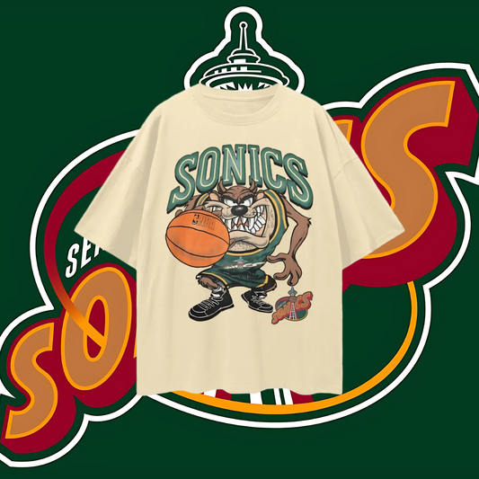 Seattle Sonics Taz The Tasmania Devil  90s Vintage Like Graphic Oversized T Shirt