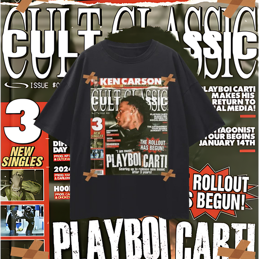 Playboi Carti x Ken Carson Magazine 90s Vintage Like Graphic Oversized T Shirt